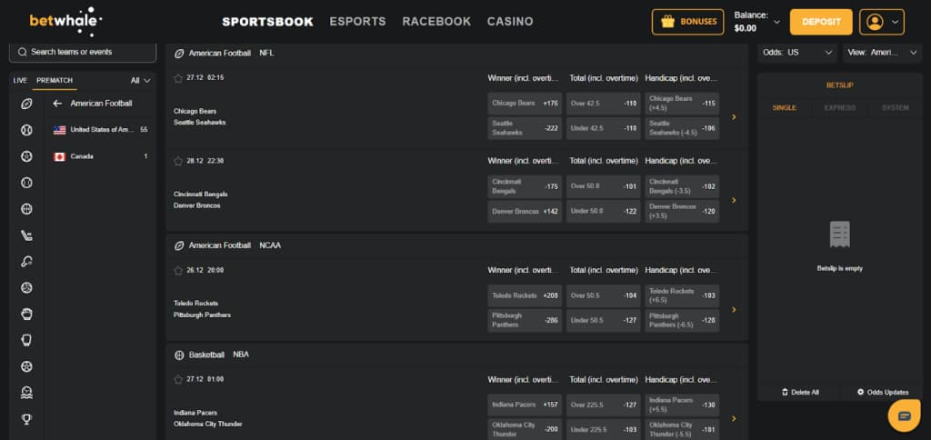 betwhale sports odds