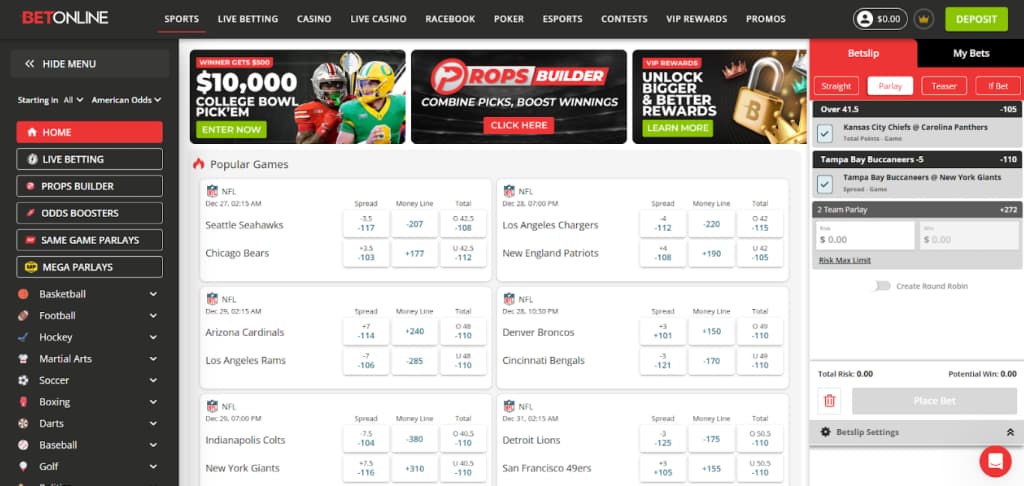 betonline popular sports odds